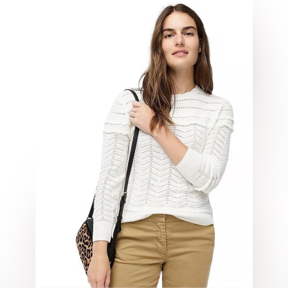 NWT J. Crew Crewneck Scalloped Pointelle merino Wool Sweater